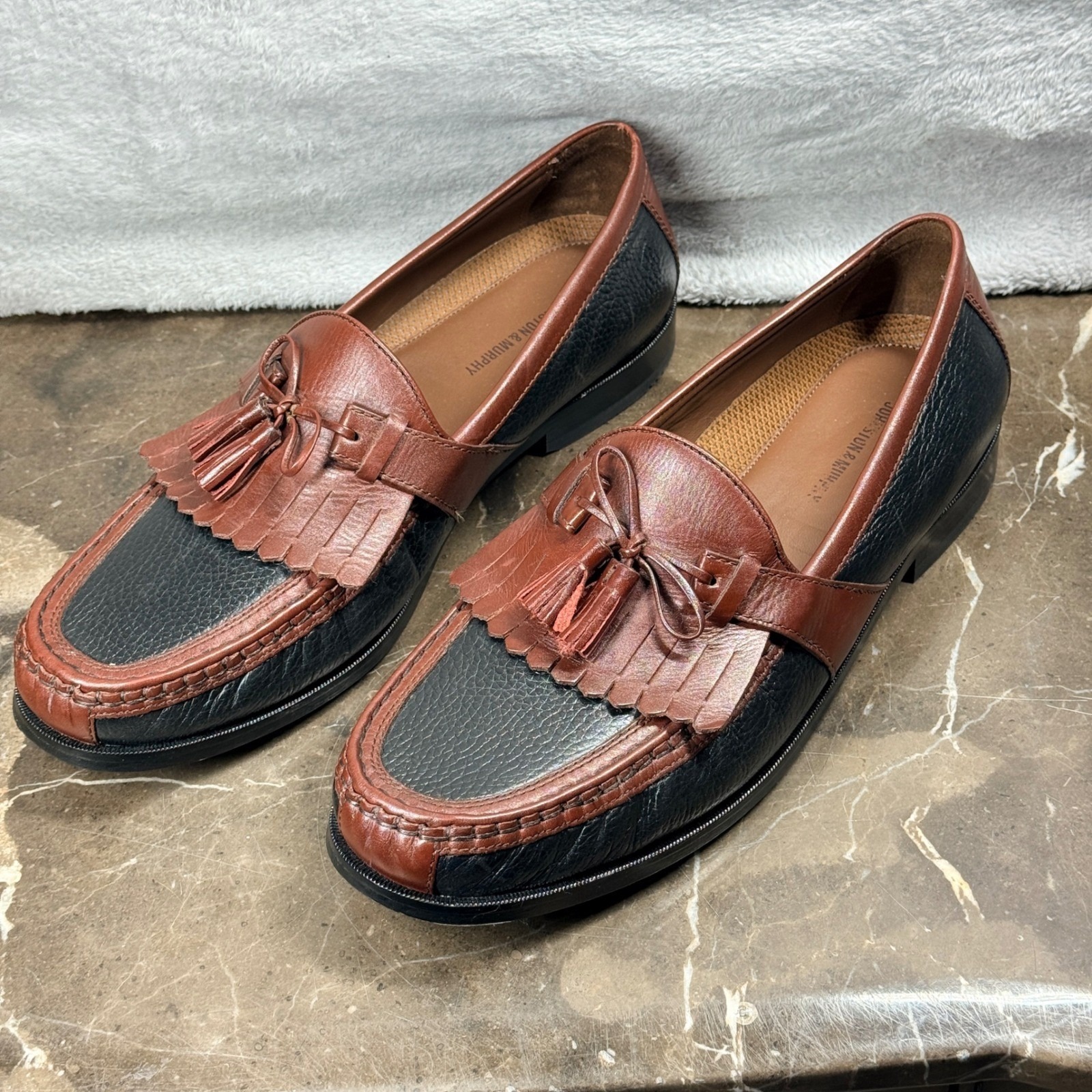 Johnston & Murphy Tassel Loafers Mens 14w Black Brown Two Tone Kiltie 20-0592